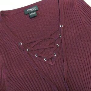 Burgundy Knit Lace Up Sweater